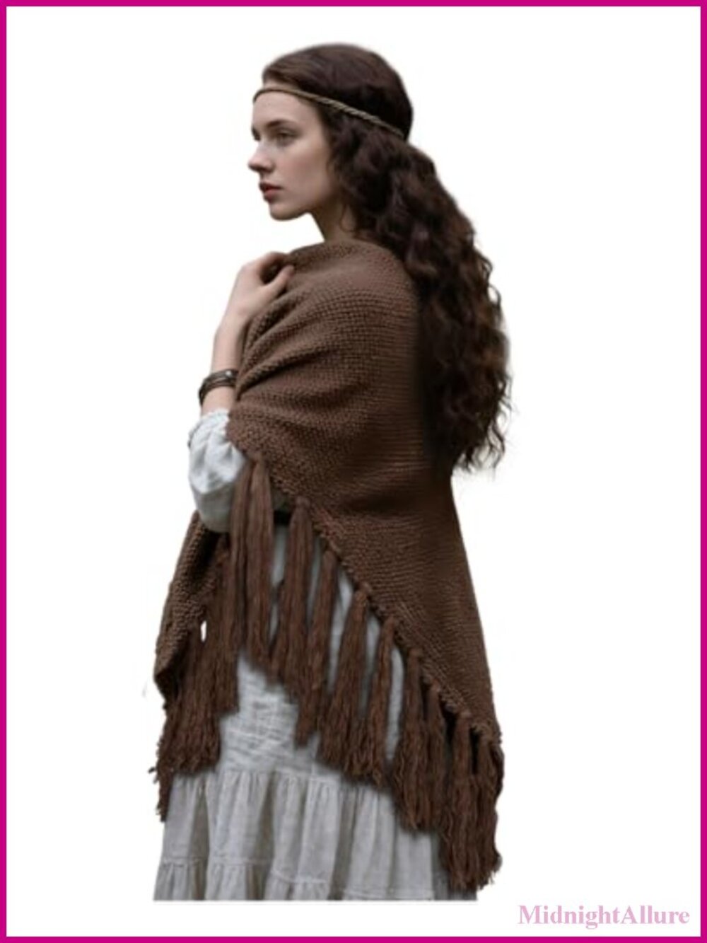 Knit Triangle Shawl Medieval Renaissance Wrap Scarf with Tassels